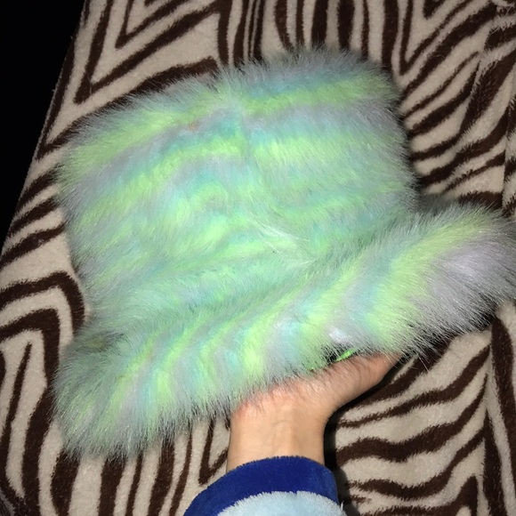 green fuzzy hat